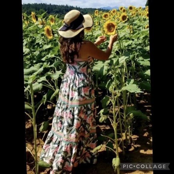 LOFT Paradise Tropical Tiered  Maxi Dress Sleeveless Green - Picture 10 of 15